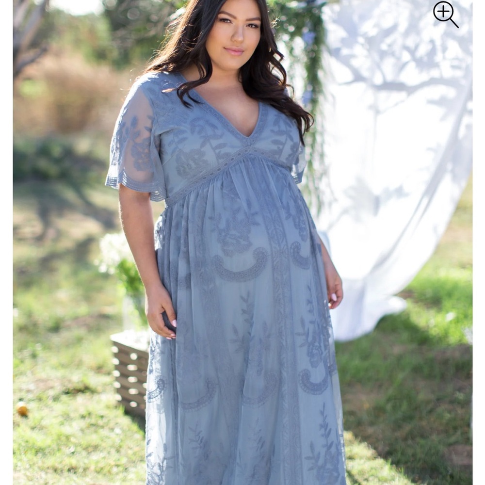 PinkBlush Blue Lace Mesh Overlay Plus
Maternity Maxi Dress